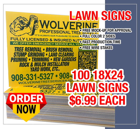 100 Full Color 24 x 18 Lawn signs